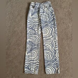Zara Women’s Swirl Jeans Size 0 Blue White Pants Straight Leg